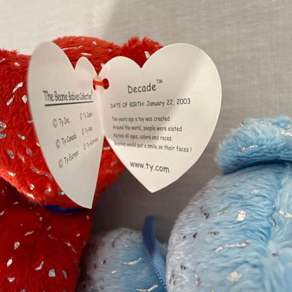 TY Beanie Baby Trio – Signature 2001 & Decade 2003 Bears – Confetti, Blue & Red - Picture 11 of 13